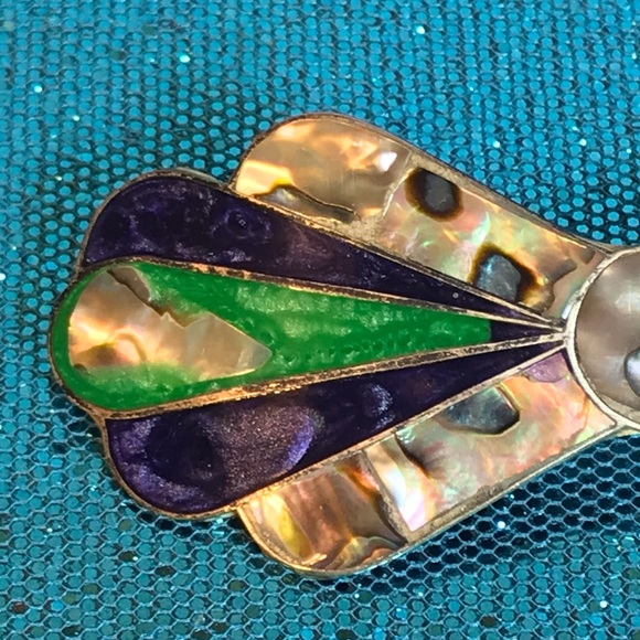 Mexican Designed Inlaid Shell Barrett - Picture 2 of 8